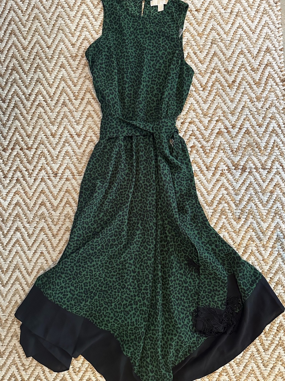 Michael Kors Sleeveless Dress Size S Animal Print Moss Fringe Cocktail NWT $185